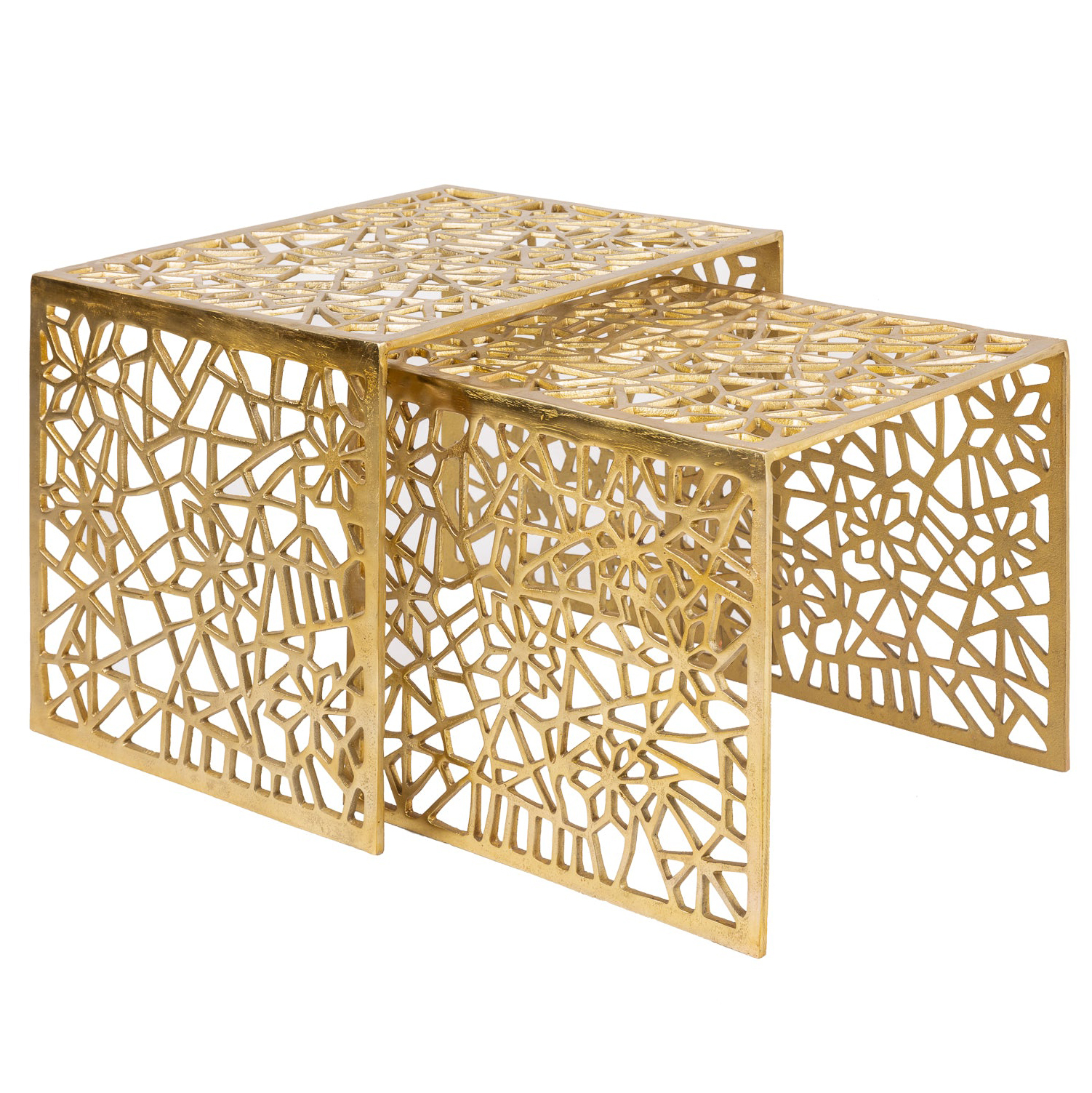 FineBuy 2er Set Couchtisch Aluminium - Design Beistelltisch Set - Metalltisch Wohnzimmertisch modern Alu - Sofatisch rechteckig Metall - Loungetisch Set Satztisch Handmade | Farbe: Gold