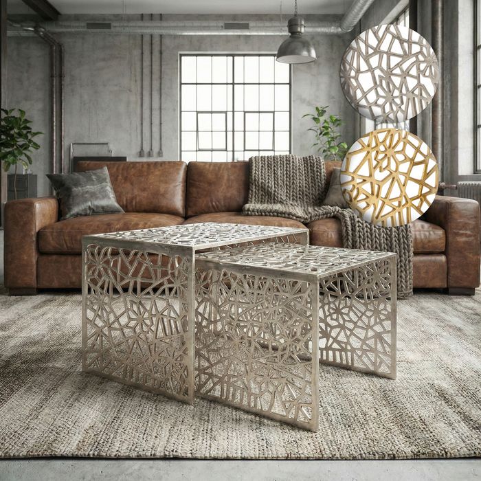 FineBuy 2er Set Couchtisch Aluminium - Design Beistelltisch Set - Metalltisch Wohnzimmertisch modern Alu - Sofatisch rechteckig Metall - Loungetisch Set Satztisch Handmade