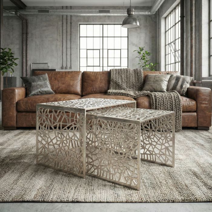 Satztisch 2er Set Couchtisch Aluminium Beistelltisch Metall Wohnzimmertisch Alu