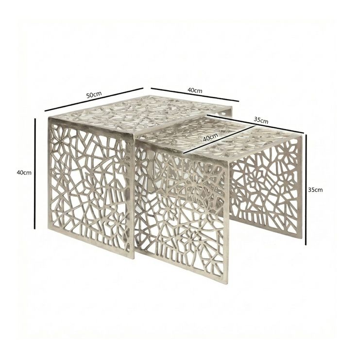 Satztisch 2er Set Couchtisch Aluminium Beistelltisch Metall Wohnzimmertisch Alu – Maßzeichnung