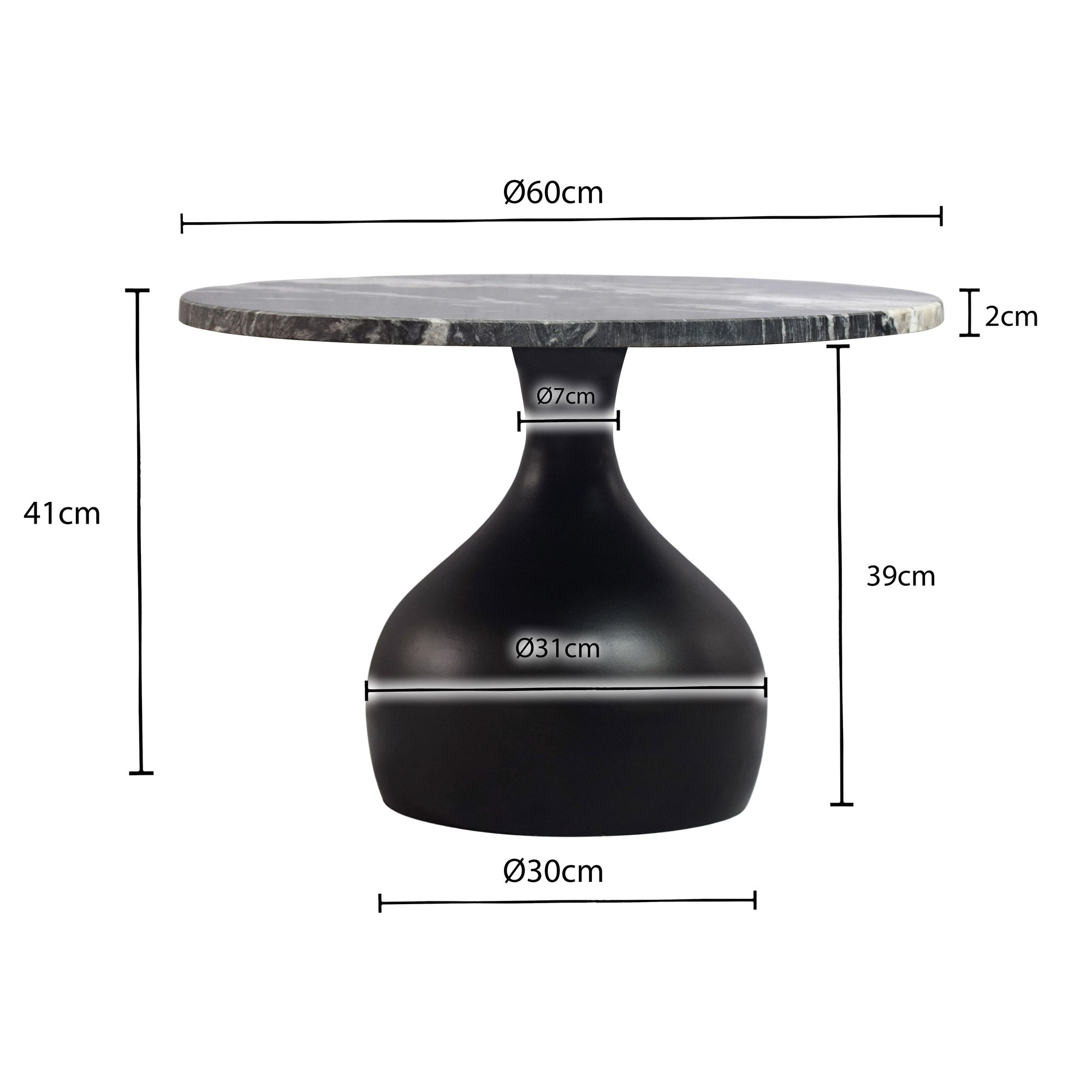 Couchtisch mit Marmor Platte schwarz Wohnzimmertisch Sofatisch Metall rund 60cm – Ansicht 3