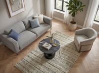 Couchtisch mit Marmor Platte schwarz Wohnzimmertisch Sofatisch Metall rund 60cm – Ansicht 4