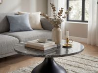 Couchtisch mit Marmor Platte schwarz Wohnzimmertisch Sofatisch Metall rund 60cm – Ansicht 5