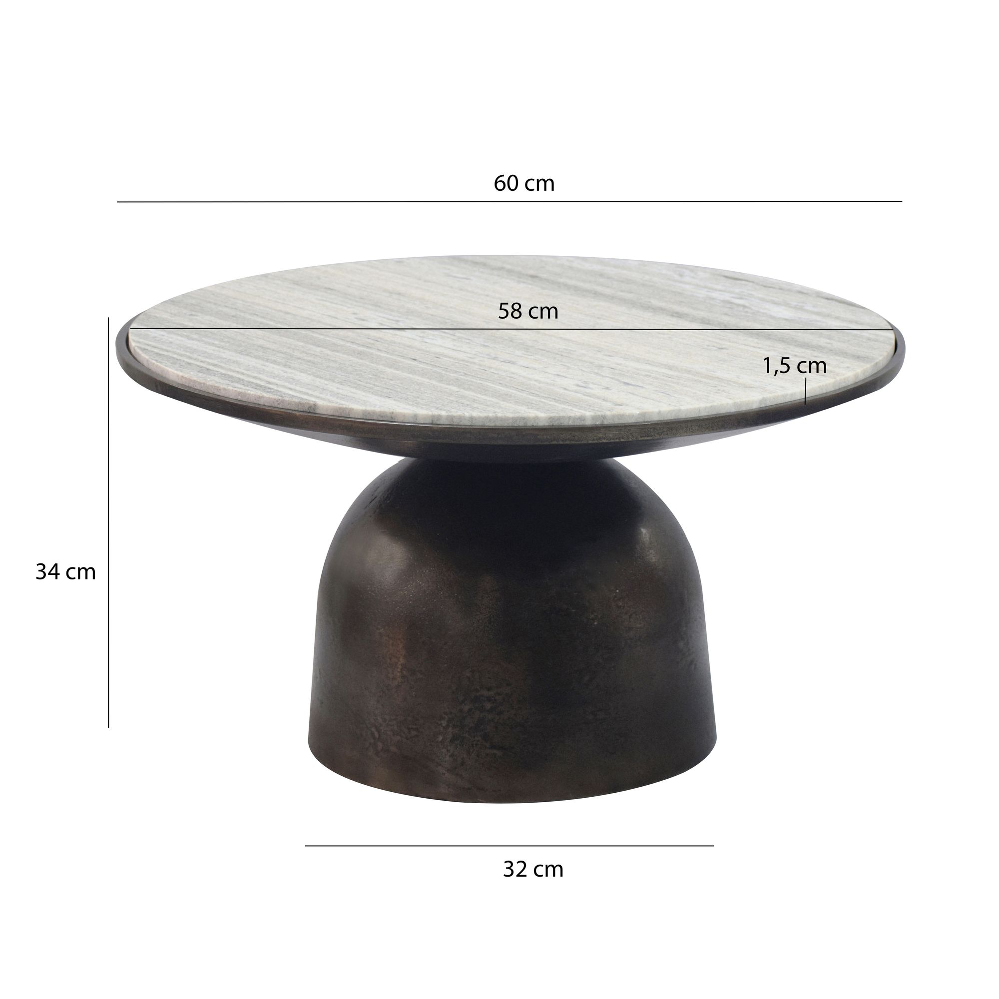 Couchtisch mit Marmor Platte weiß Wohnzimmertisch Sofatisch Metall rund 60cm – Ansicht 3