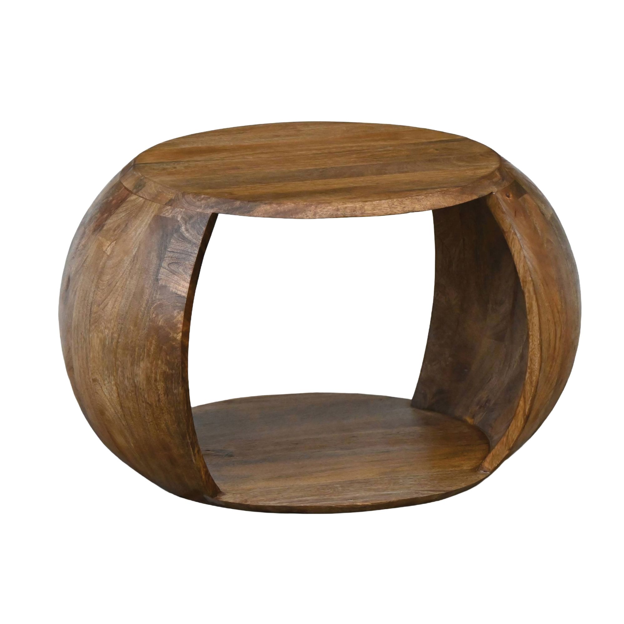 FineBuy Couchtisch Mango Massivholz rund 60 cm x 46 cm x 36 cm - Wohnzimmertisch mit Ablagefach - Handgefertigter Sofatisch aus Echtholz im natürlichen Landhaus Design | Farbe: Braun