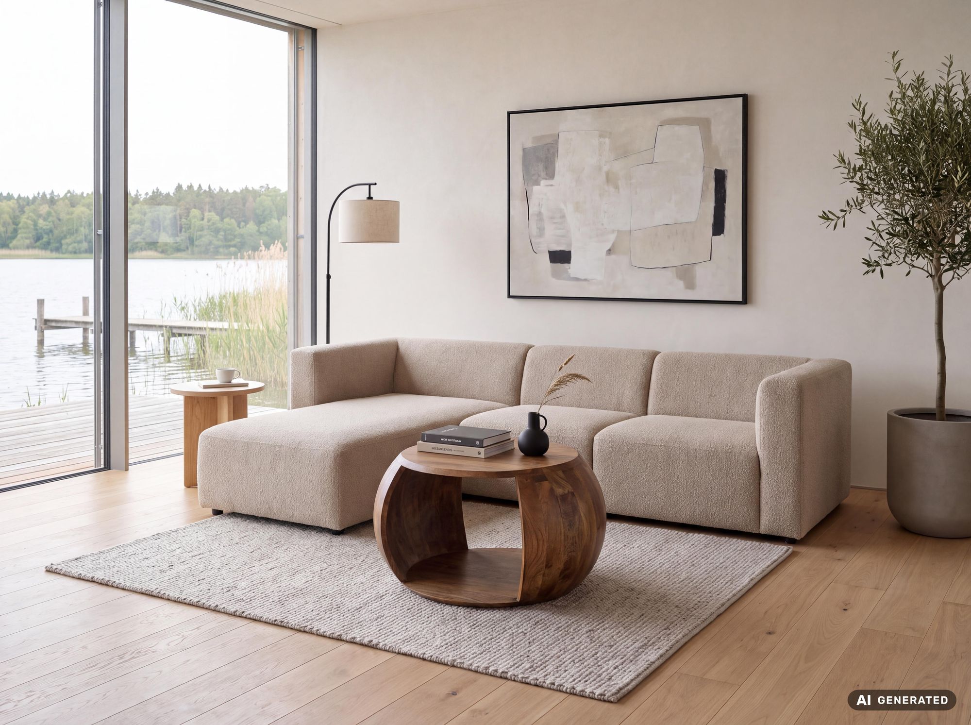 Couchtisch Mango Massivholz rund 60 cm Wohnzimmertisch Ablagefach Landhaus – Ansicht 2