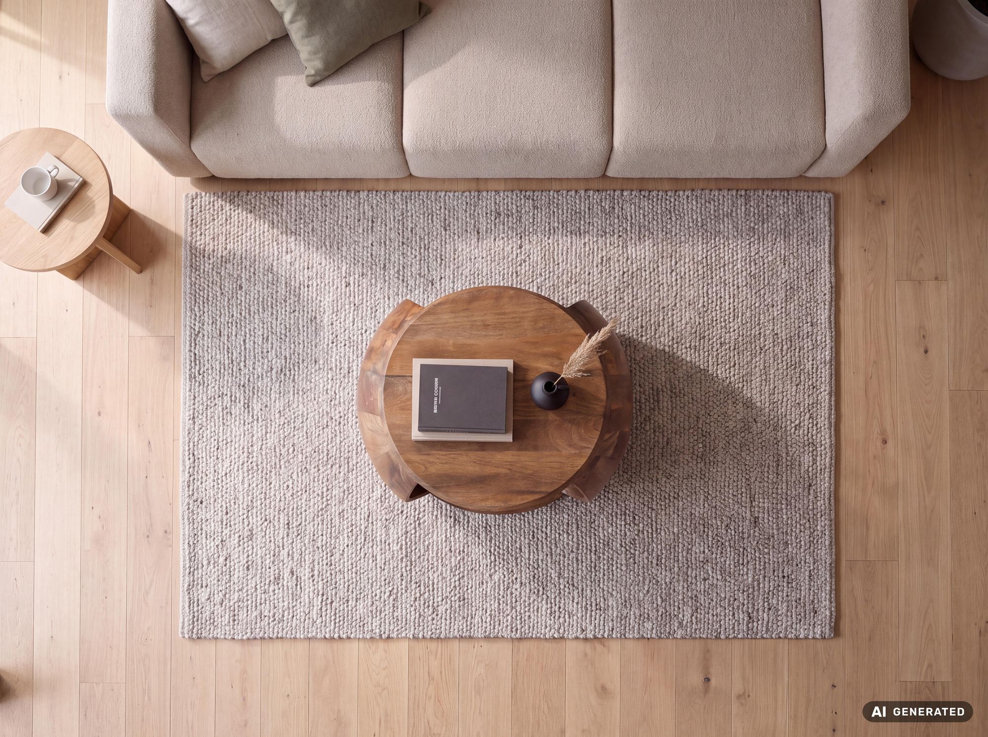 Couchtisch Mango Massivholz rund 60 cm Wohnzimmertisch Ablagefach Landhaus – Ansicht 4