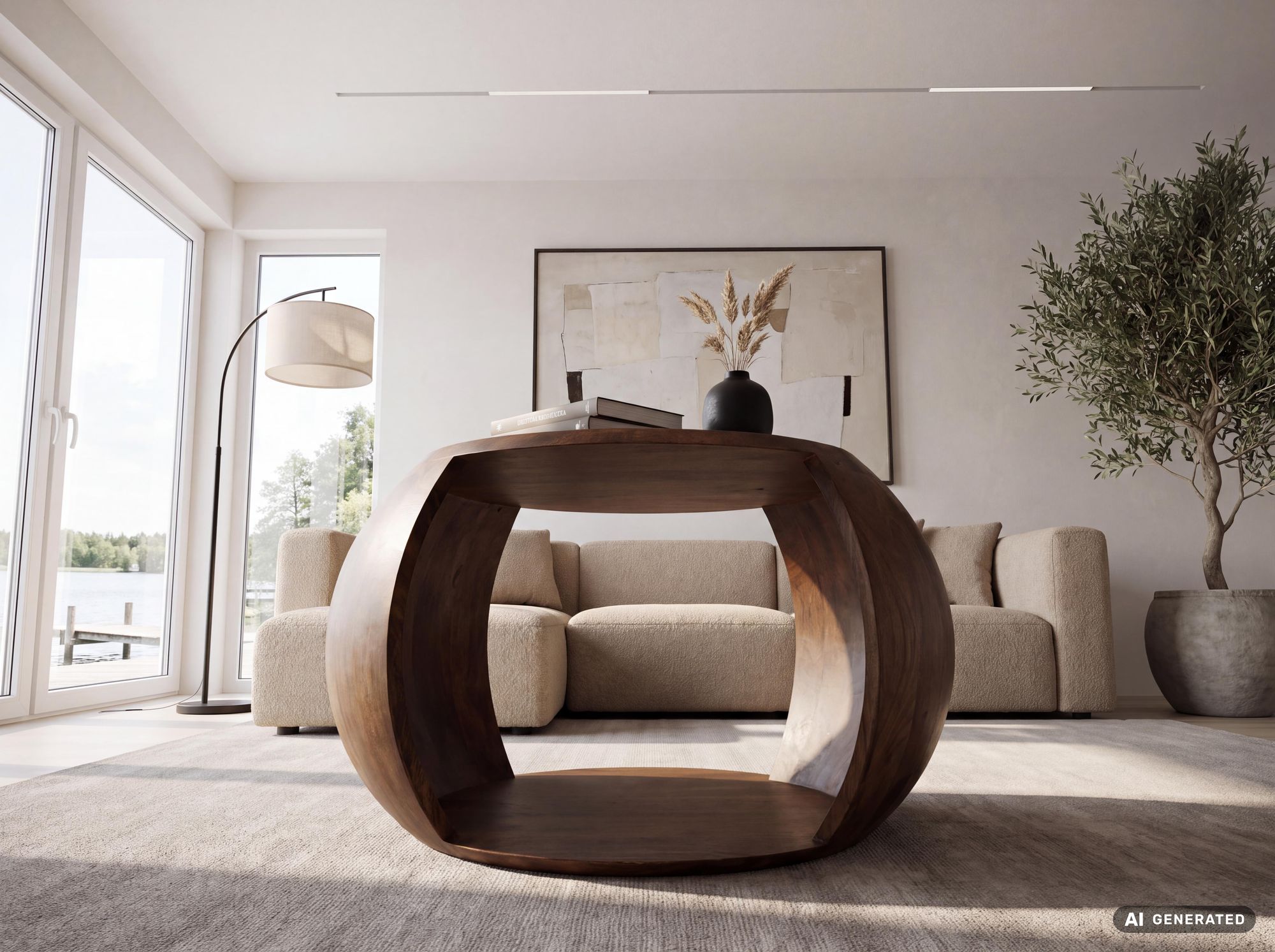 Couchtisch Mango Massivholz rund 60 cm Wohnzimmertisch Ablagefach Landhaus – Ansicht 7