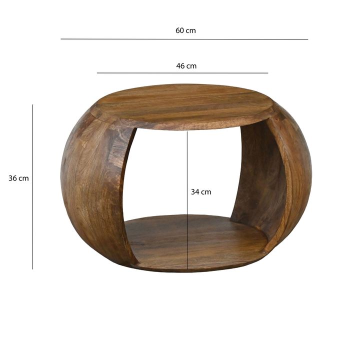 Couchtisch Mango Massivholz rund 60 cm Wohnzimmertisch Ablagefach Landhaus – Maßzeichnung