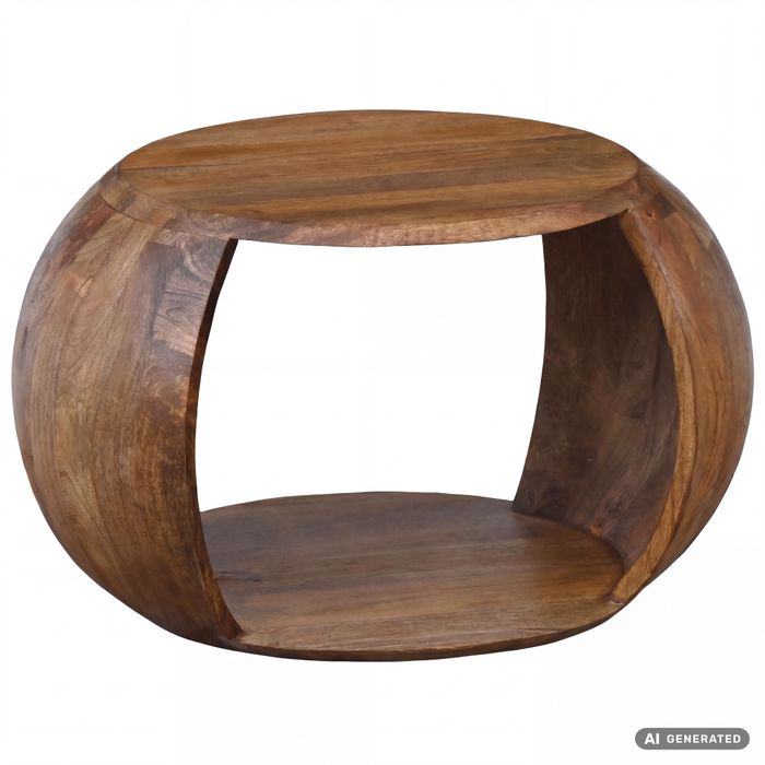 FineBuy Couchtisch Mango Massivholz rund 60 cm x 46 cm x 36 cm - Wohnzimmertisch mit Ablagefach - Handgefertigter Sofatisch aus Echtholz im natürlichen Landhaus Design