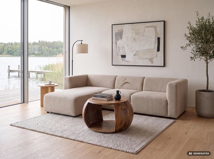 FineBuy Couchtisch Mango Massivholz rund 60 cm x 46 cm x 36 cm - Wohnzimmertisch mit Ablagefach - Handgefertigter Sofatisch aus Echtholz im natürlichen Landhaus Design