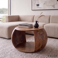 Couchtisch Mango Massivholz rund 60 cm Wohnzimmertisch Ablagefach Landhaus – Ansicht 1