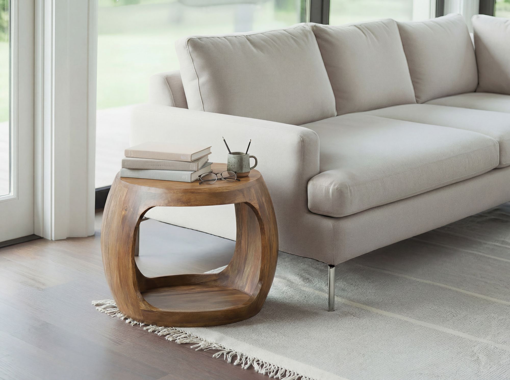 Beistelltisch 50cm Mango Massivholz rund Ablage Couchtisch Wohnzimmertisch – Ansicht 2