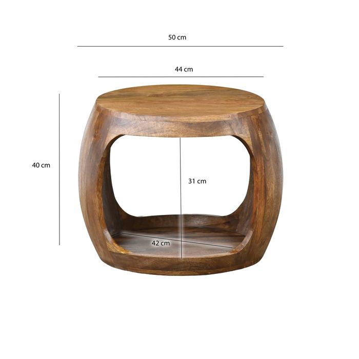 Beistelltisch 50cm Mango Massivholz rund Ablage Couchtisch Wohnzimmertisch – Maßzeichnung