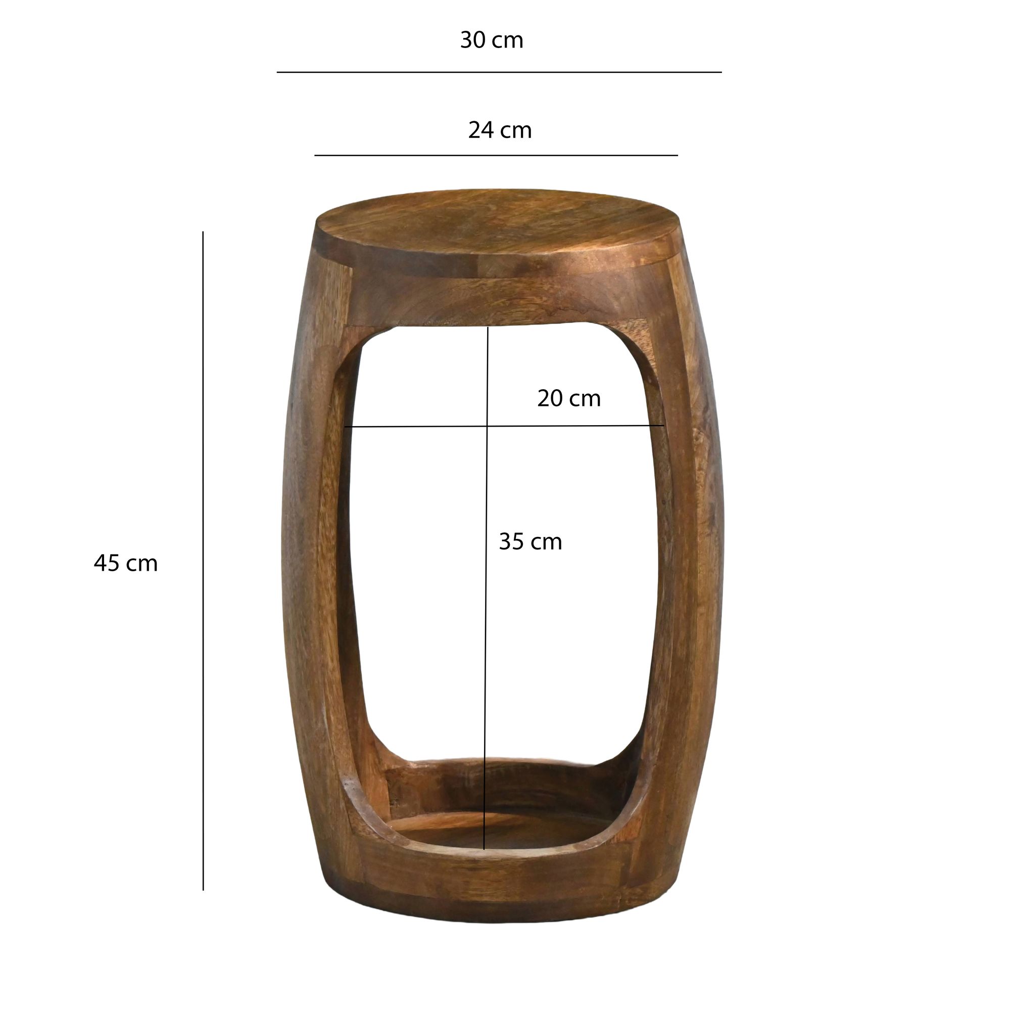 Beistelltisch Mango Massivholz rund 30cm Couchtisch mit Fach Wohnzimmertisch – Ansicht 3