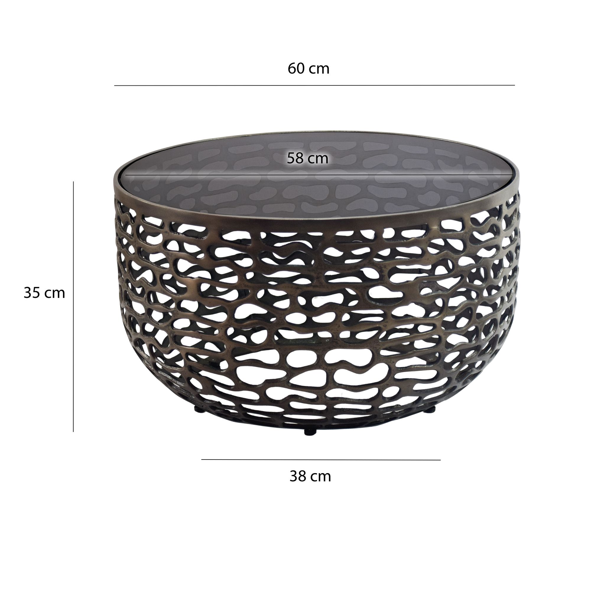 Couchtisch 60cm Alu Sofatisch Glas Wohnzimmertisch Beistelltisch Rund Metall – Ansicht 3