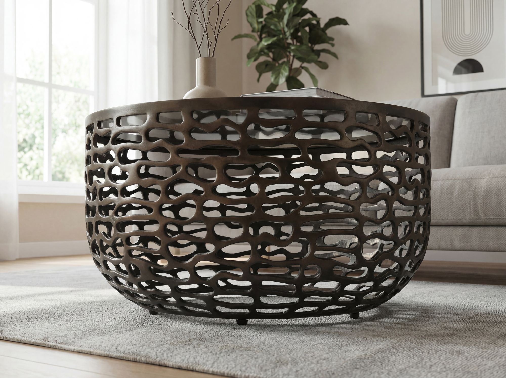 Couchtisch 60cm Alu Sofatisch Glas Wohnzimmertisch Beistelltisch Rund Metall – Ansicht 5