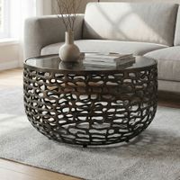 Couchtisch 60cm Alu Sofatisch Glas Wohnzimmertisch Beistelltisch Rund Metall – Ansicht 1