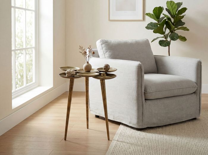 FineBuy Beistelltisch Aluminium 46cm Gold - Couchtisch klein rund - Sofatisch modern - Wohnzimmertisch Metall - Design Tisch Ablagetisch Handmade