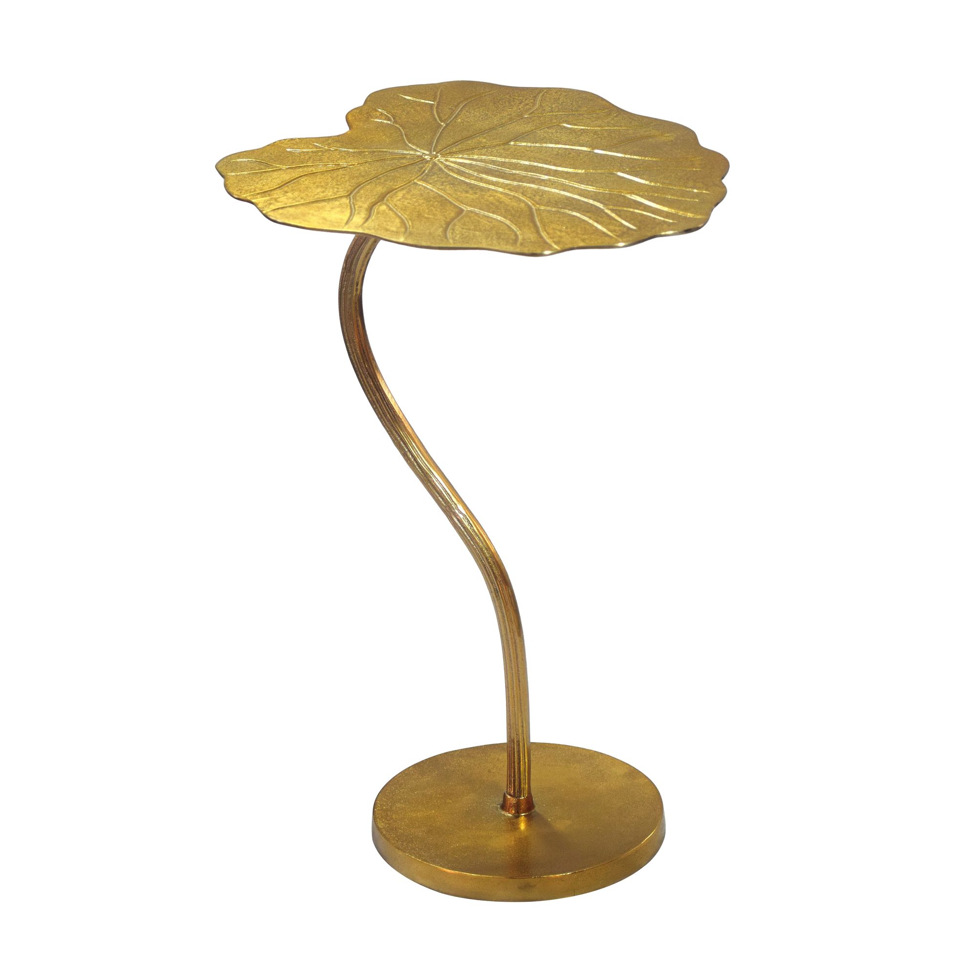 FineBuy Beistelltisch Aluminium Gold 40x38cm - Design Blatt Anstelltisch Wohnzimmertisch - Moderner Loungetisch - Edler Blumentisch Couchtisch Wohnzimmer Handmade | Farbe: Gold