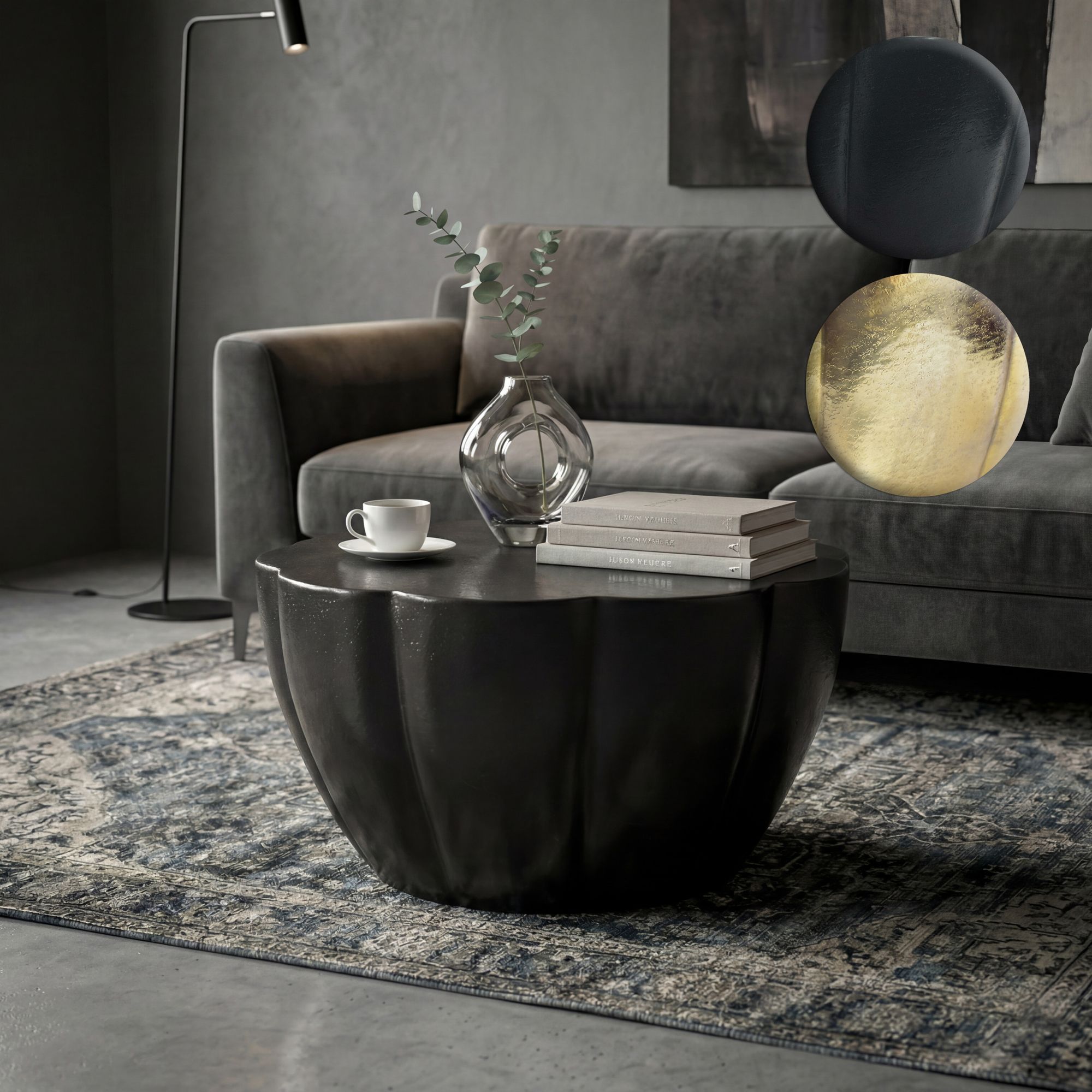 FineBuy Couchtisch Aluminium 60cm Blütenform - Runder Wohnzimmertisch - Design Sofatisch - Moderner Loungetisch - Beistelltisch Wohnzimmer Handmade | Farbe: Schwarz FineBuy Couchtisch Aluminium 60cm Blütenform - Runder Wohnzimmertisch - Design Sofatisch - Moderner Loungetisch - Beistelltisch Wohnzimmer Handmade | Farbe: Schwarz