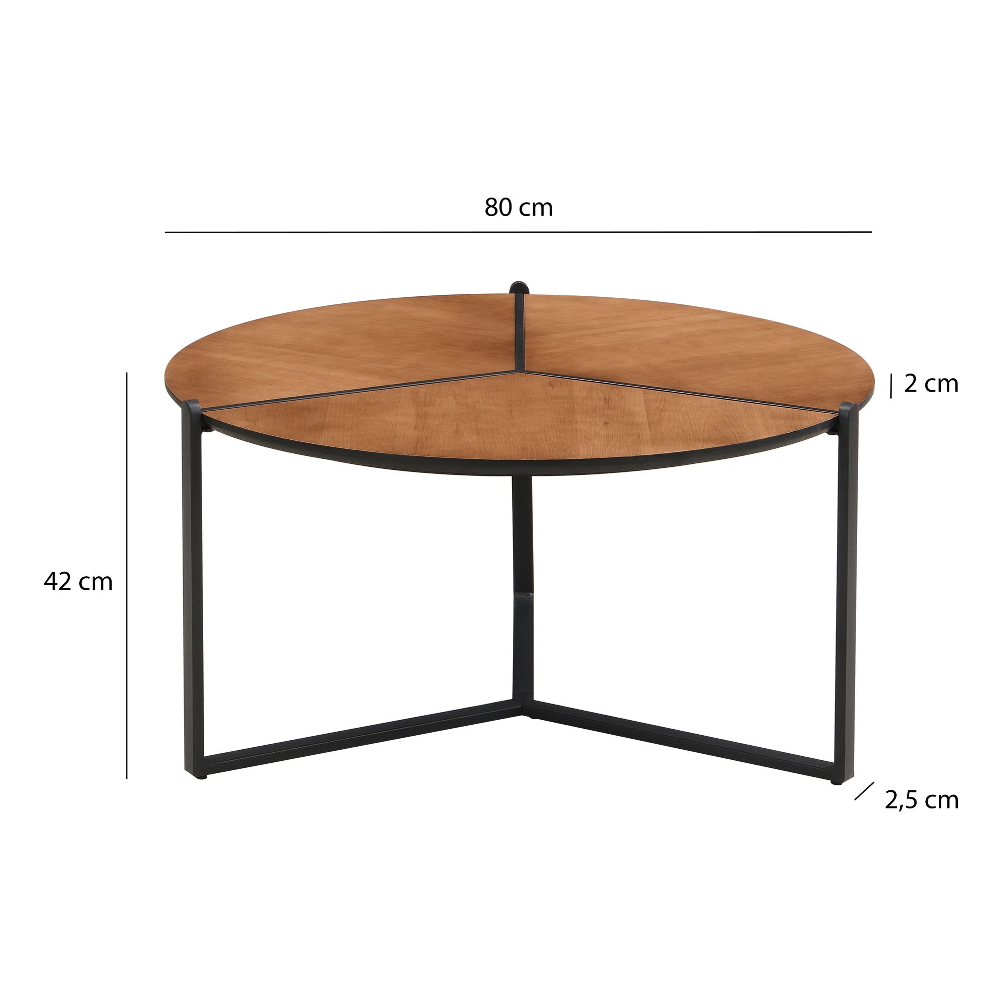 Couchtisch 80cm MDF Holzoptik Runder Sofatisch Wohnzimmertisch Beistelltisch – Ansicht 3