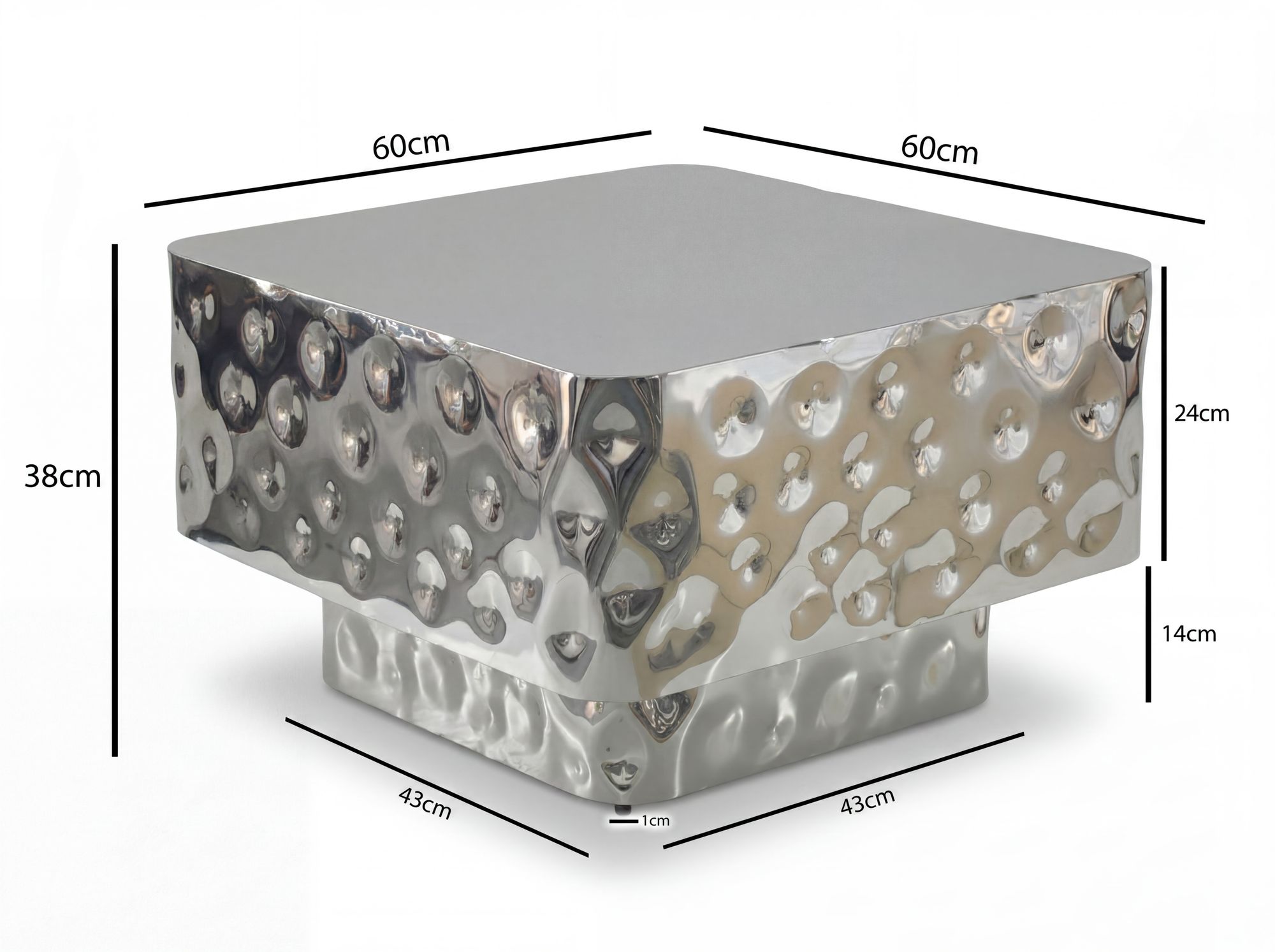 Couchtisch 60cm Sofatisch Metall Wohnzimmertisch Beistelltisch Hammerschlag Alu – Ansicht 3