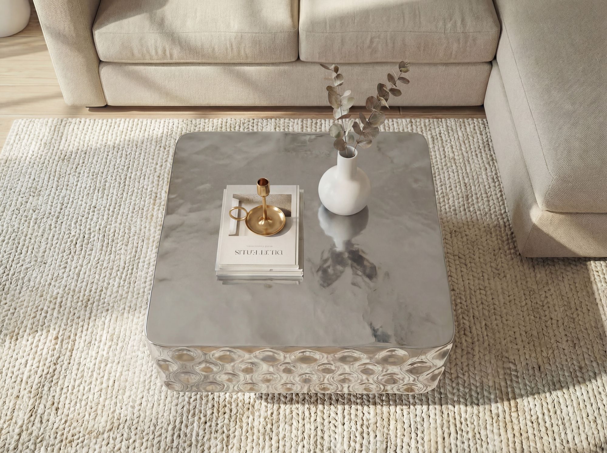 Couchtisch 60cm Sofatisch Metall Wohnzimmertisch Beistelltisch Hammerschlag Alu – Ansicht 5