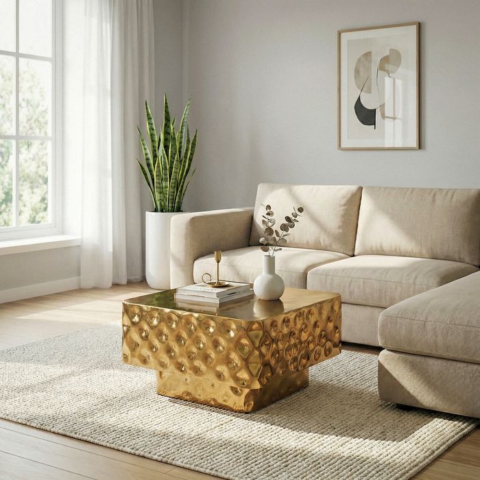 Couchtisch 60cm Sofatisch Metall Wohnzimmertisch Beistelltisch Hammerschlag Alu