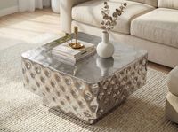 Couchtisch 60cm Sofatisch Metall Wohnzimmertisch Beistelltisch Hammerschlag Alu – Ansicht 4