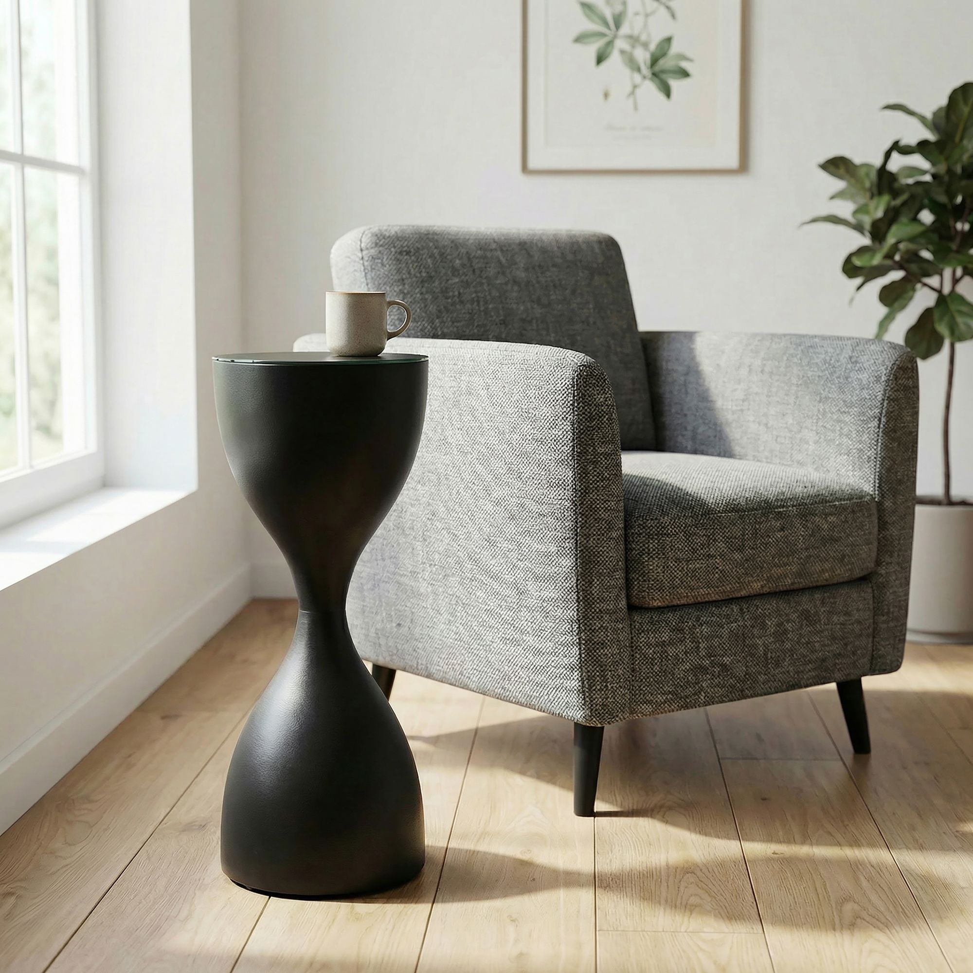 Beistelltisch Alu Glas 23cm Schwarz Wohnzimmertisch Couchtisch Anstelltisch Rund – Ansicht 1