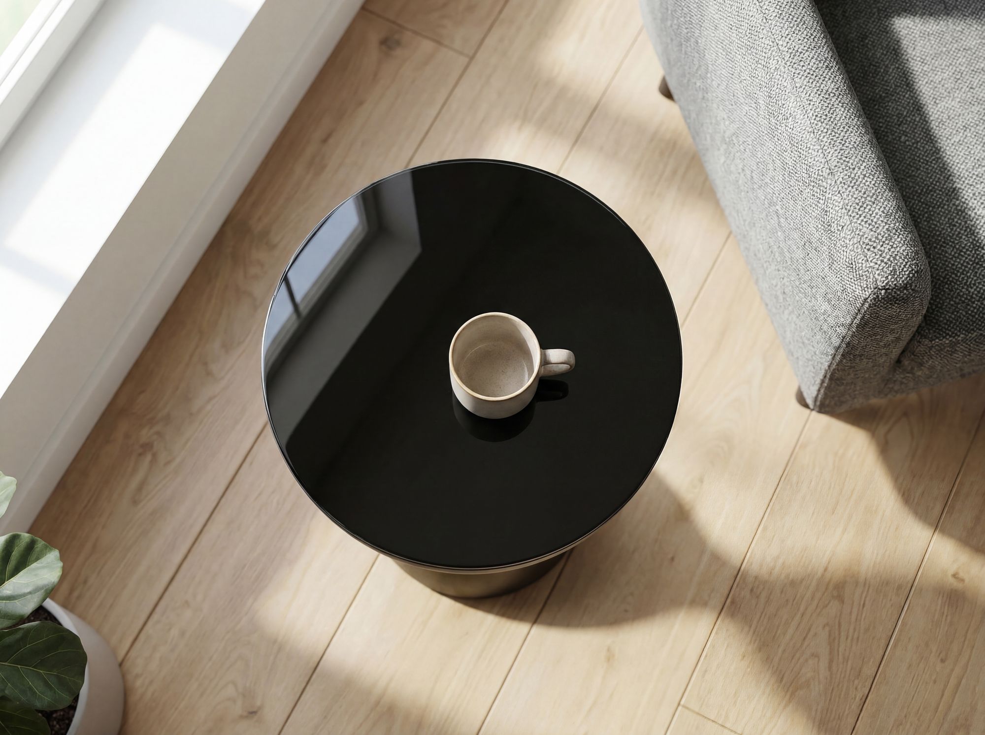 Beistelltisch Alu Glas 23cm Schwarz Wohnzimmertisch Couchtisch Anstelltisch Rund – Ansicht 4
