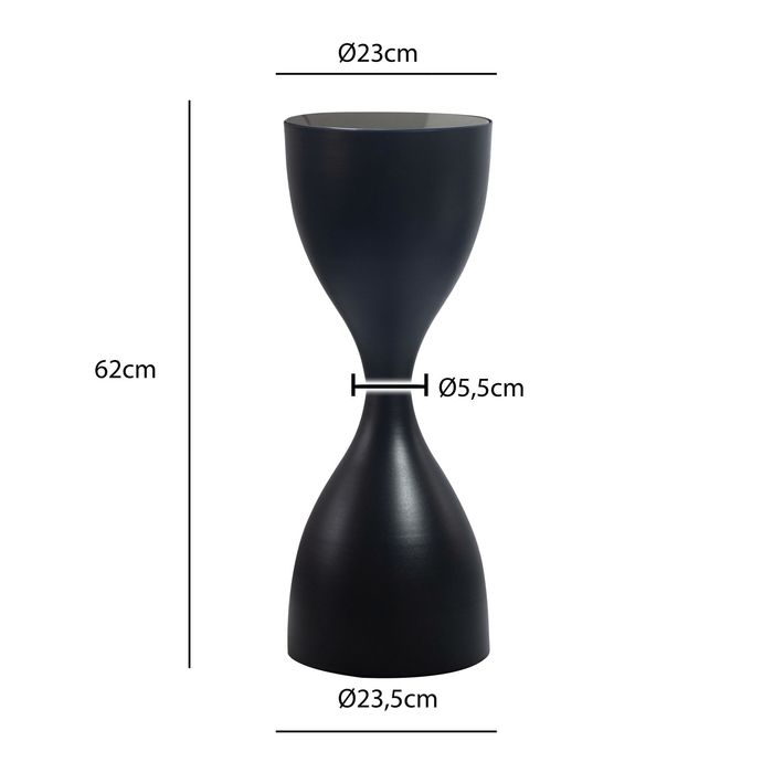 Beistelltisch Alu Glas 23cm Schwarz Wohnzimmertisch Couchtisch Anstelltisch Rund – Maßzeichnung