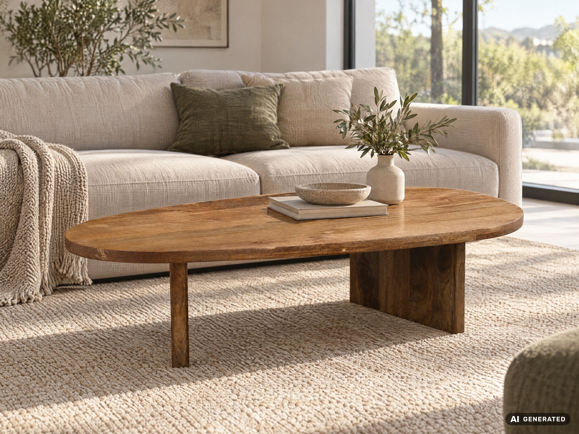 Couchtisch oval Mango Massivholz Sofatisch 120cm Beistelltisch Wohnzimmertisch – Ansicht 2