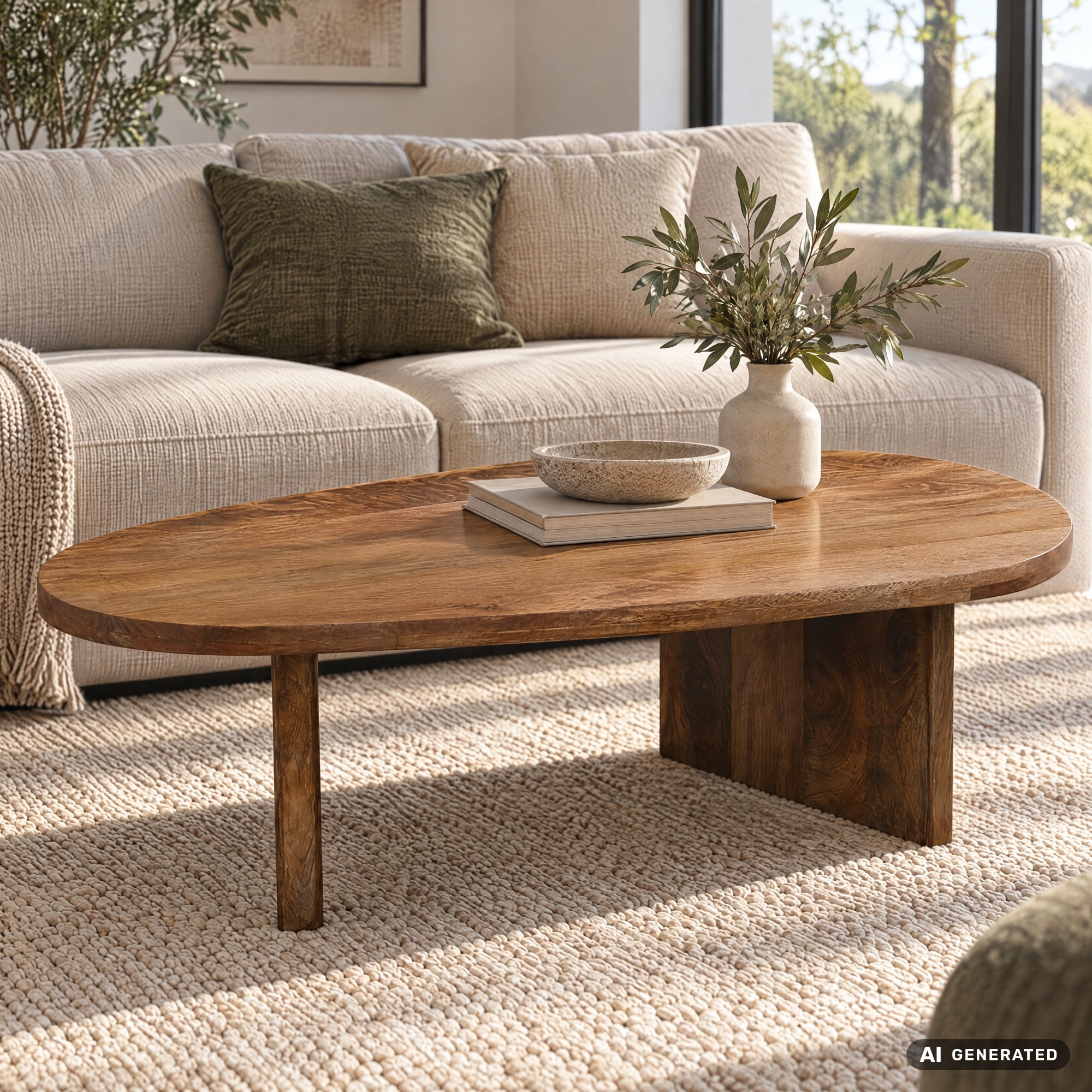Couchtisch oval Mango Massivholz Sofatisch 120cm Beistelltisch Wohnzimmertisch – Ansicht 1