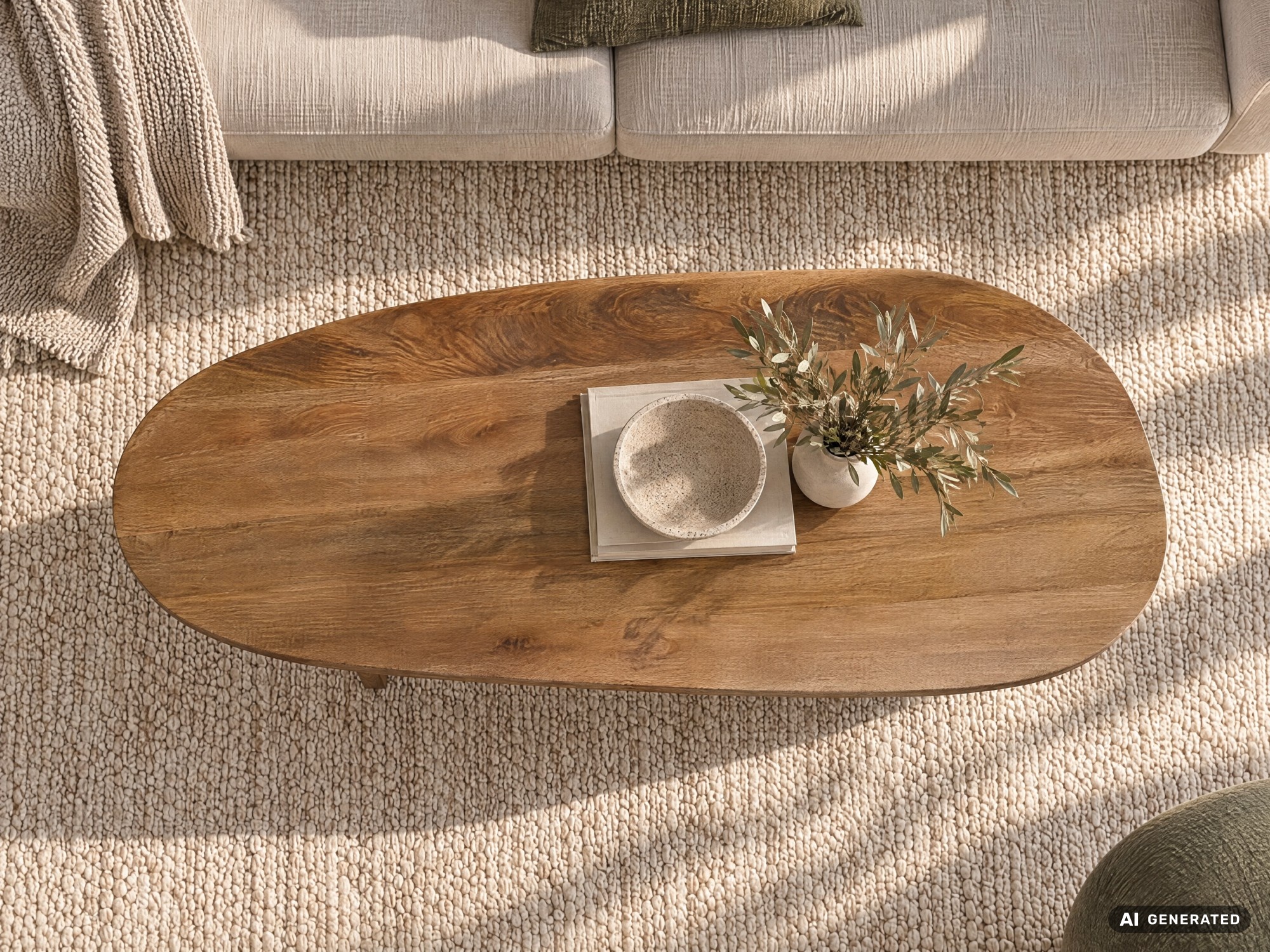 Couchtisch oval Mango Massivholz Sofatisch 120cm Beistelltisch Wohnzimmertisch – Ansicht 5