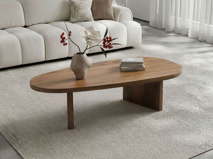 FineBuy Couchtisch Mango Massivholz oval 120cm - Handgefertigter Wohnzimmertisch im modernen Design mit abgerundeter Form - Flacher Beistelltisch Sofatisch aus Echtholz Handmade