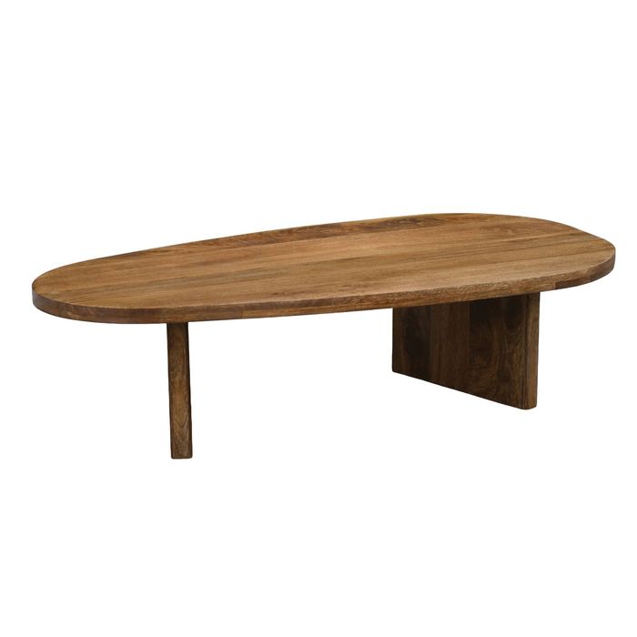 FineBuy Couchtisch Mango Massivholz oval 120cm - Handgefertigter Wohnzimmertisch im modernen Design mit abgerundeter Form - Flacher Beistelltisch Sofatisch aus Echtholz Handmade