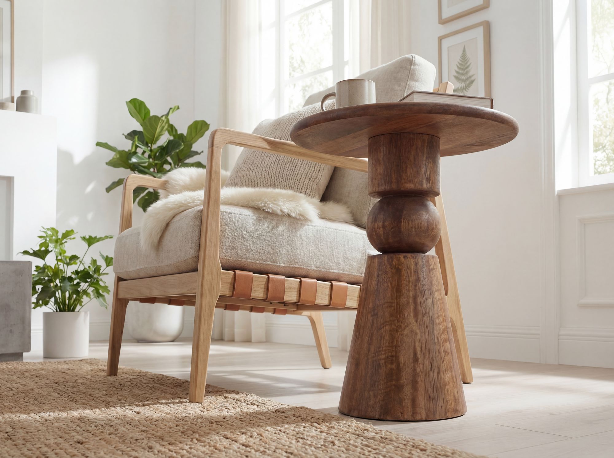 Beistelltisch Massivholz 35cm Couchtisch Wohnzimmertisch Dekotisch Rund Tisch – Ansicht 5
