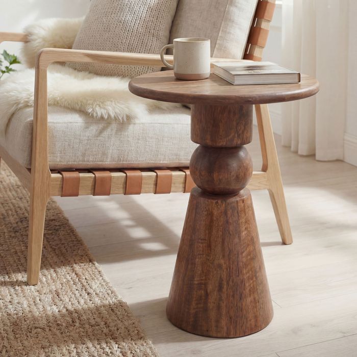 FineBuy Beistelltisch Mango Massivholz Braun 35cm - Design Anstelltisch Holz - Runder Wohnzimmertisch Massiv - Loungetisch Couchtisch Natur Handmade