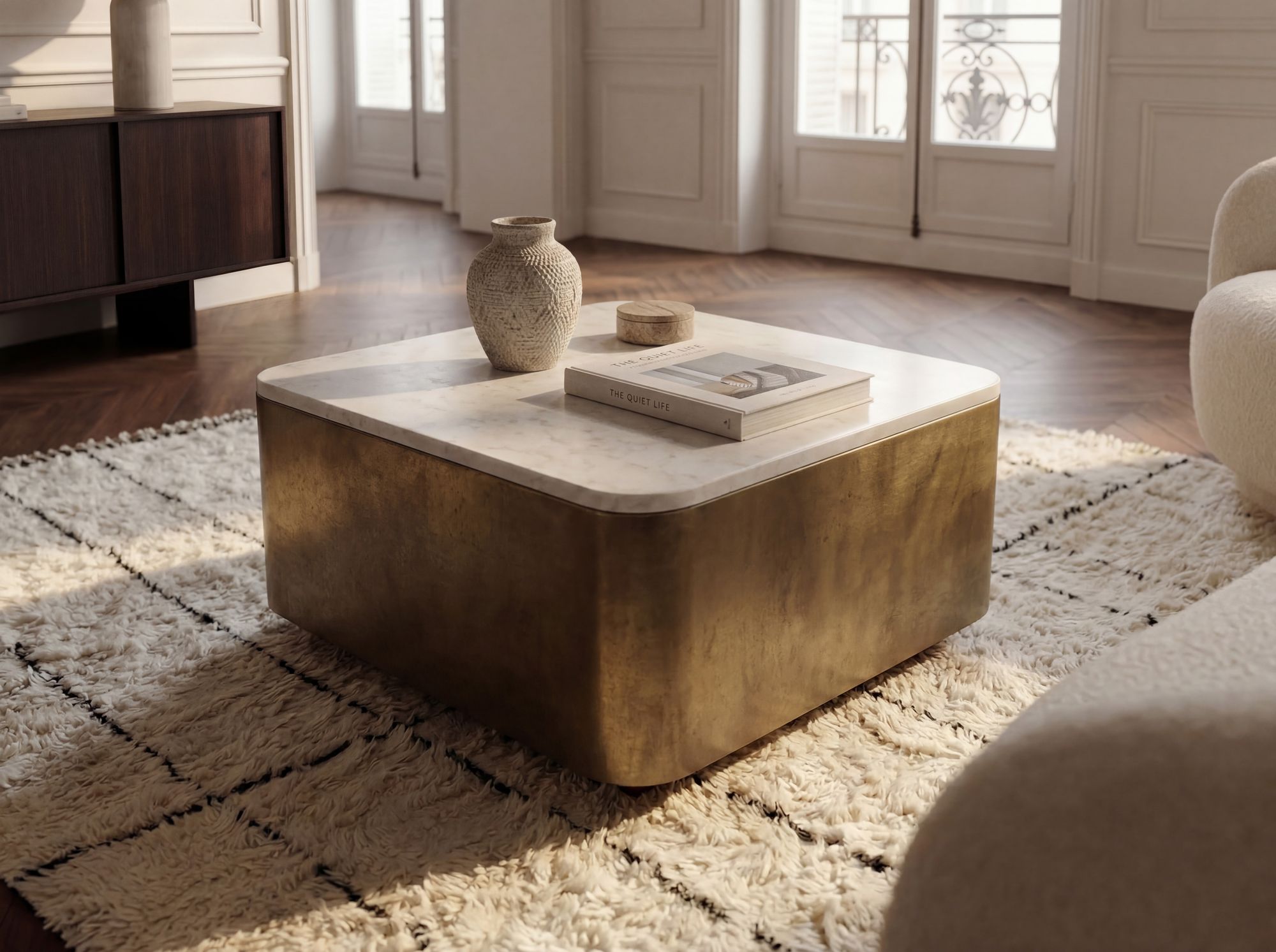 Couchtisch 60cm mit Marmor Platte weiß Wohnzimmertisch Beistelltisch Metall – Ansicht 4