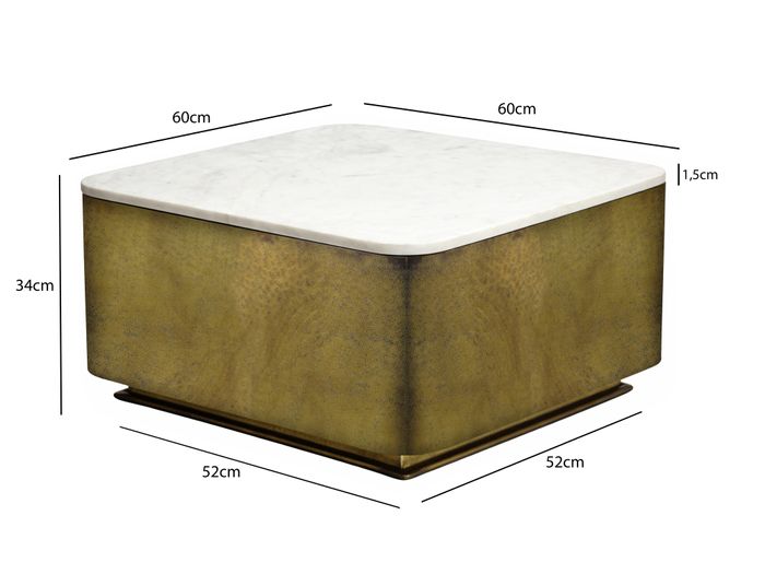 Couchtisch 60cm mit Marmor Platte weiß Wohnzimmertisch Beistelltisch Metall – Maßzeichnung