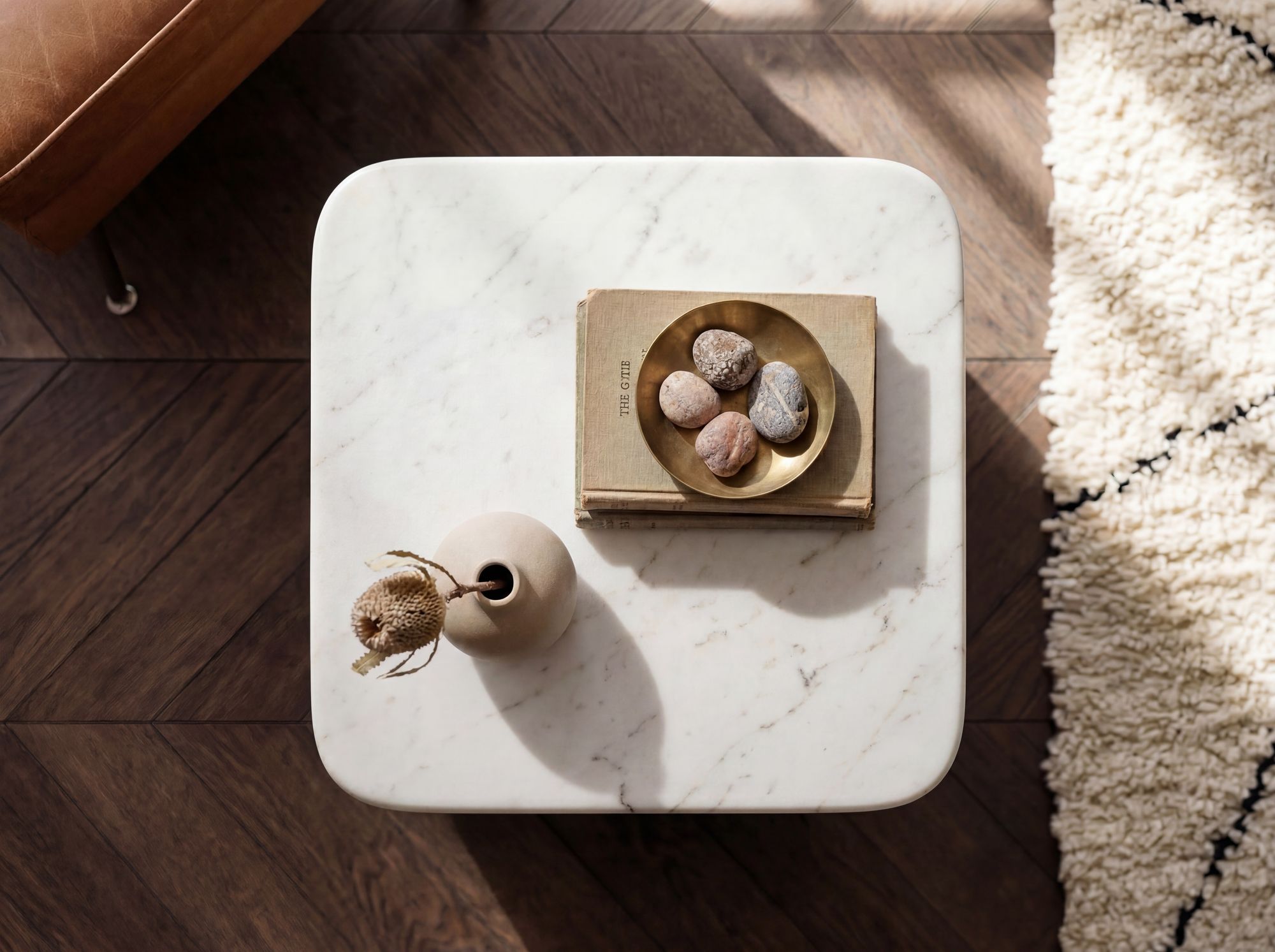 Beistelltisch 33cm mit Marmor Platte weiß Wohnzimmertisch Couchtisch Metall – Ansicht 4