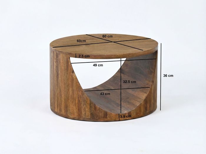 Couchtisch Massivholz rund 60cm Wohnzimmertisch Sofatisch Beistelltisch Ablage – Maßzeichnung