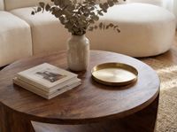 Couchtisch Massivholz rund 60cm Wohnzimmertisch Sofatisch Beistelltisch Ablage – Ansicht 5