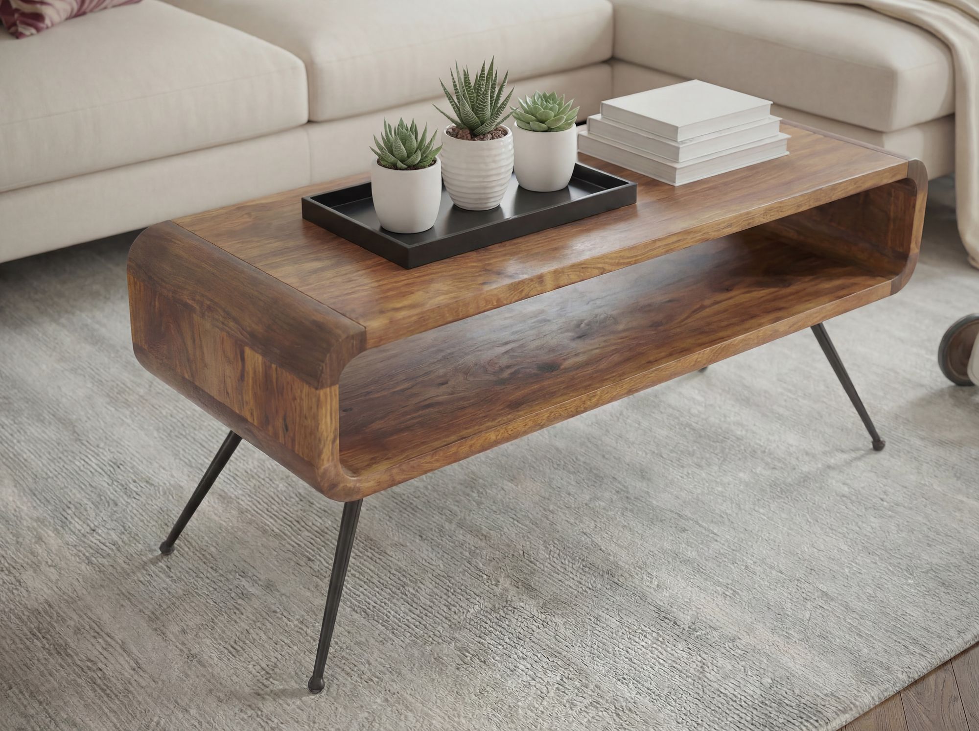 Couchtisch Mango Massivholz 105cm Wohnzimmertisch Sofatisch Beistelltisch Ablage – Ansicht 4