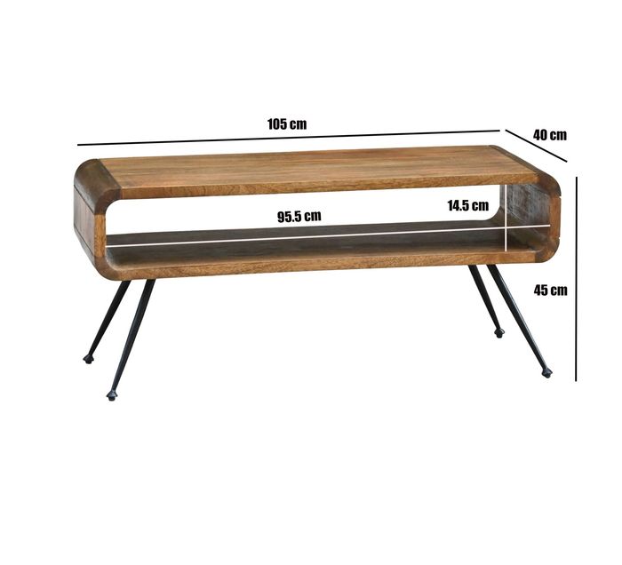 Couchtisch Mango Massivholz 105cm Wohnzimmertisch Sofatisch Beistelltisch Ablage – Maßzeichnung