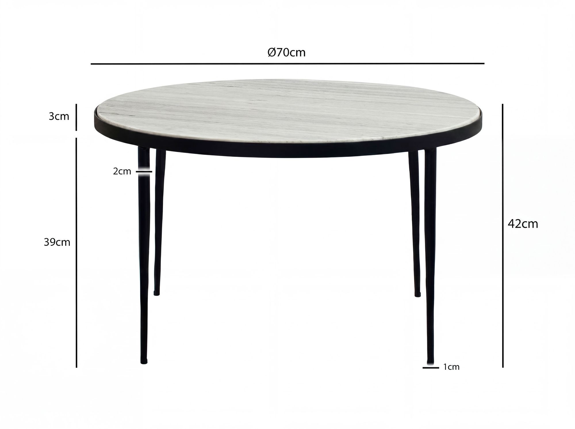 Couchtisch 70cm mit Marmor Platte weiß Wohnzimmertisch Beistelltisch Metall rund – Ansicht 3