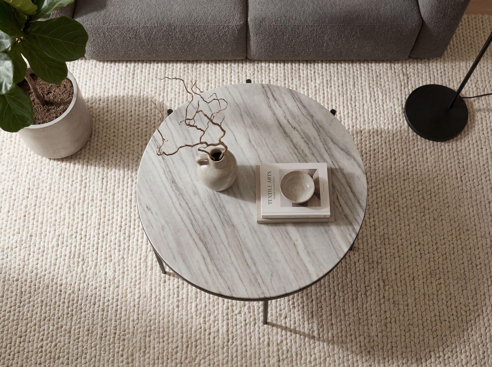 Couchtisch 70cm mit Marmor Platte weiß Wohnzimmertisch Beistelltisch Metall rund – Ansicht 4