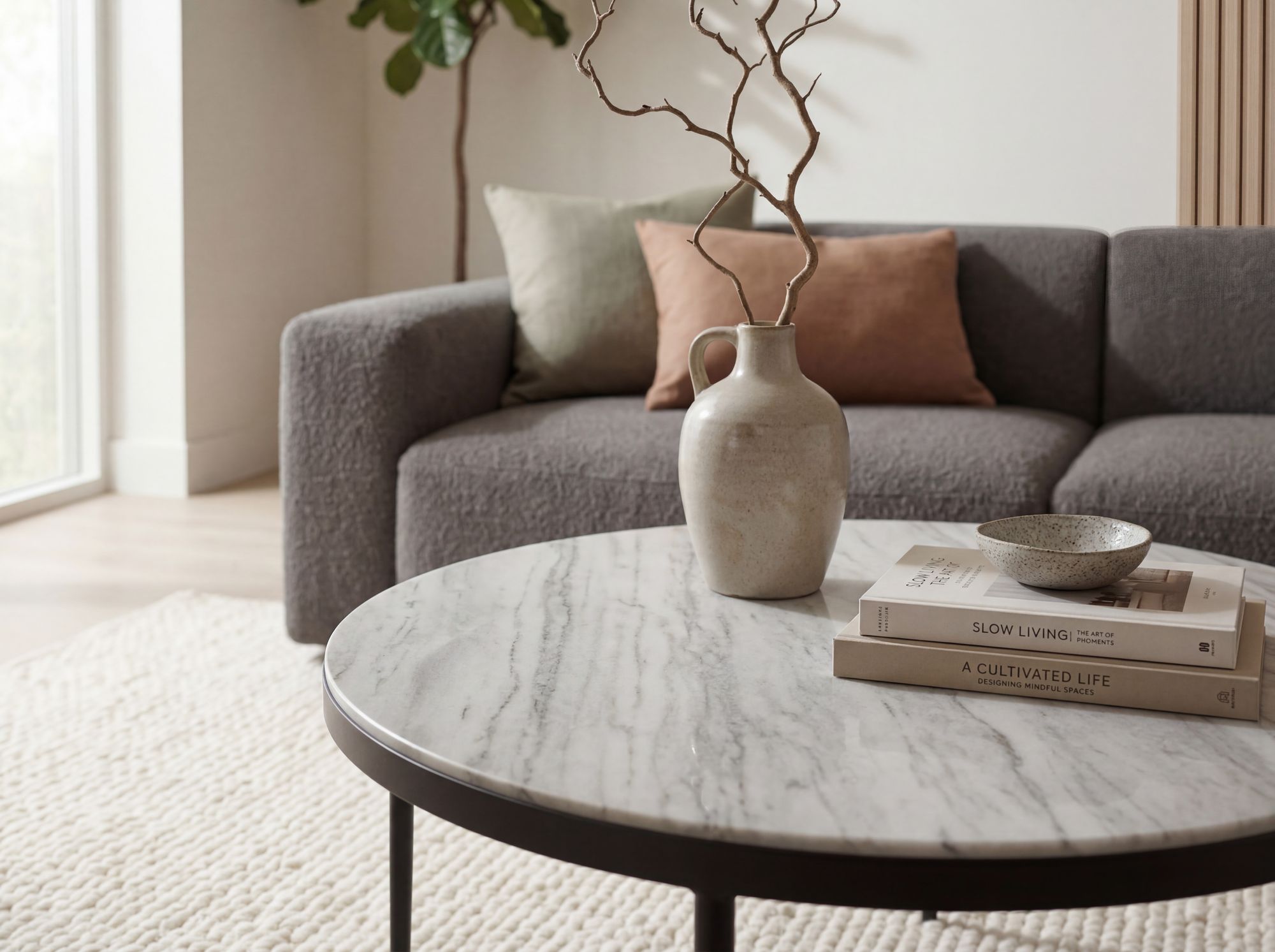 Couchtisch 70cm mit Marmor Platte weiß Wohnzimmertisch Beistelltisch Metall rund – Ansicht 5